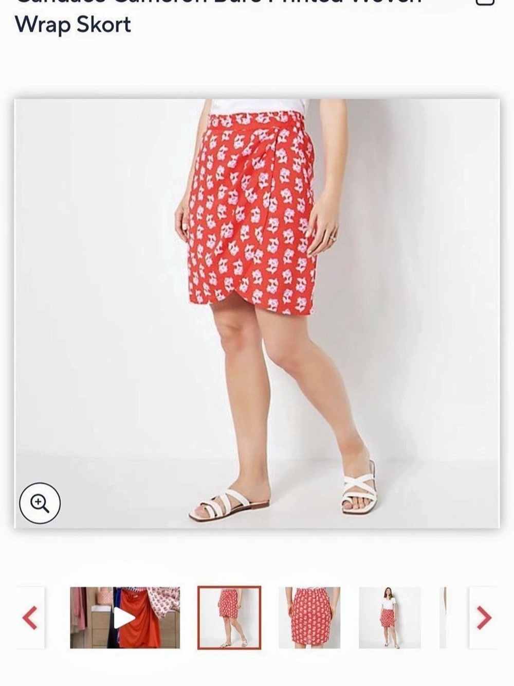Candace Cameron Bure Printed Woven Wrap Skort Red & Pink Large